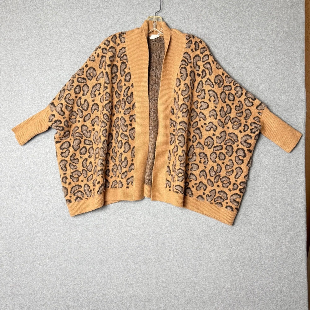 Akemi + Kin Leopard Print Open Front Batwing Cardigan Tan Brown One Size
